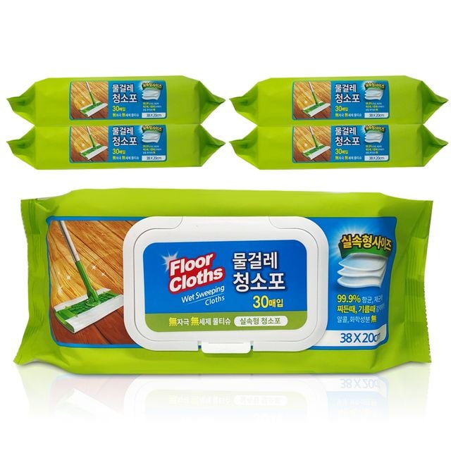 물걸레청소포(실속형) 대형 30매x5팩 38x20cm 청소 물티슈