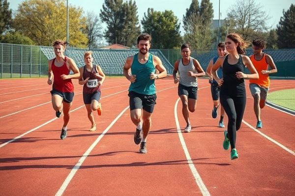 트랙에서 다양한 속도로 달리는 러너들